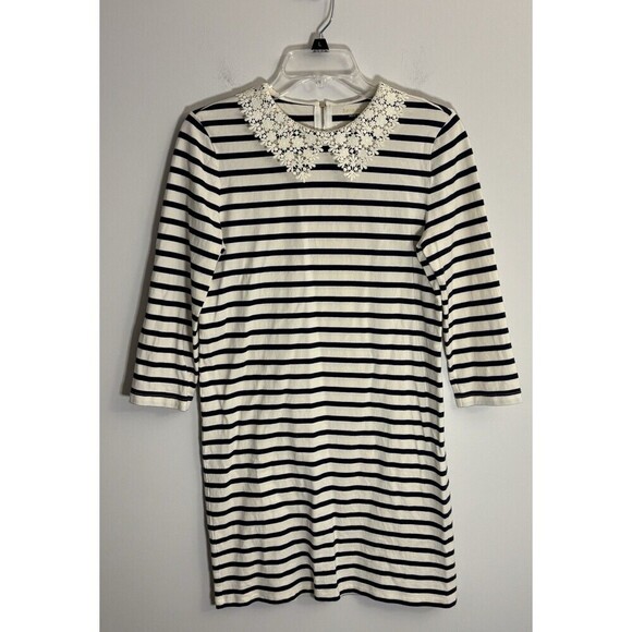 KATE SPADE Lace Collar Stripe Tee Dress Women Small 3/4 Sleeve Above Knee Casual - Picture 2 of 10